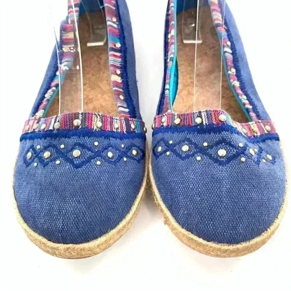 Maurices flats size 11 denim blue Espadrilles tribal print ballet loafers